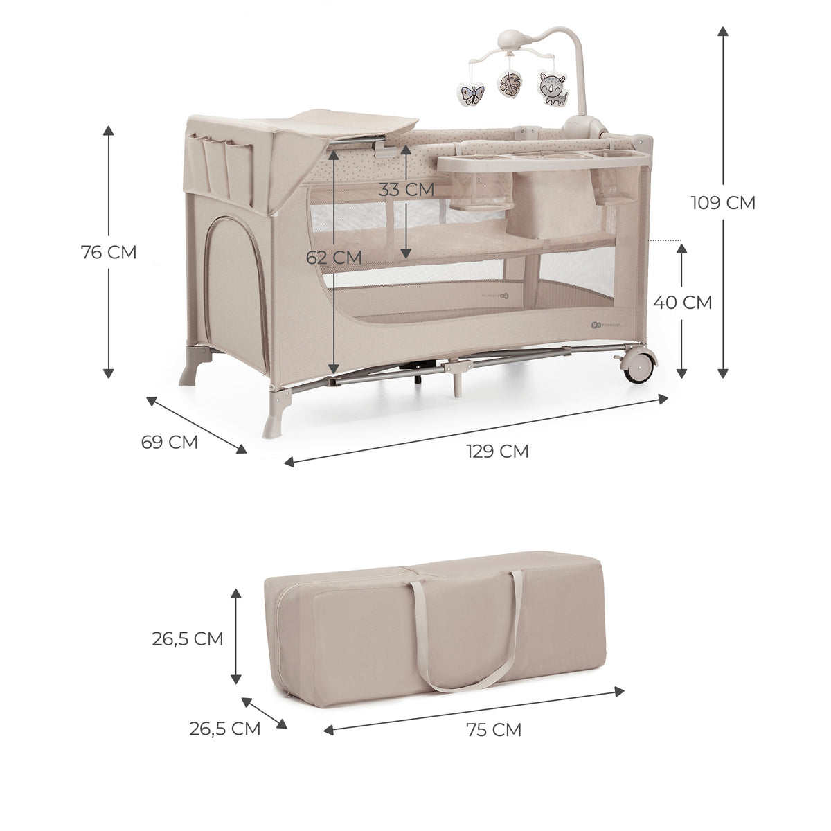 Kinderkraft JOY FULL 2 бебешка кошара с аксесоари BEIGE - снимка 2