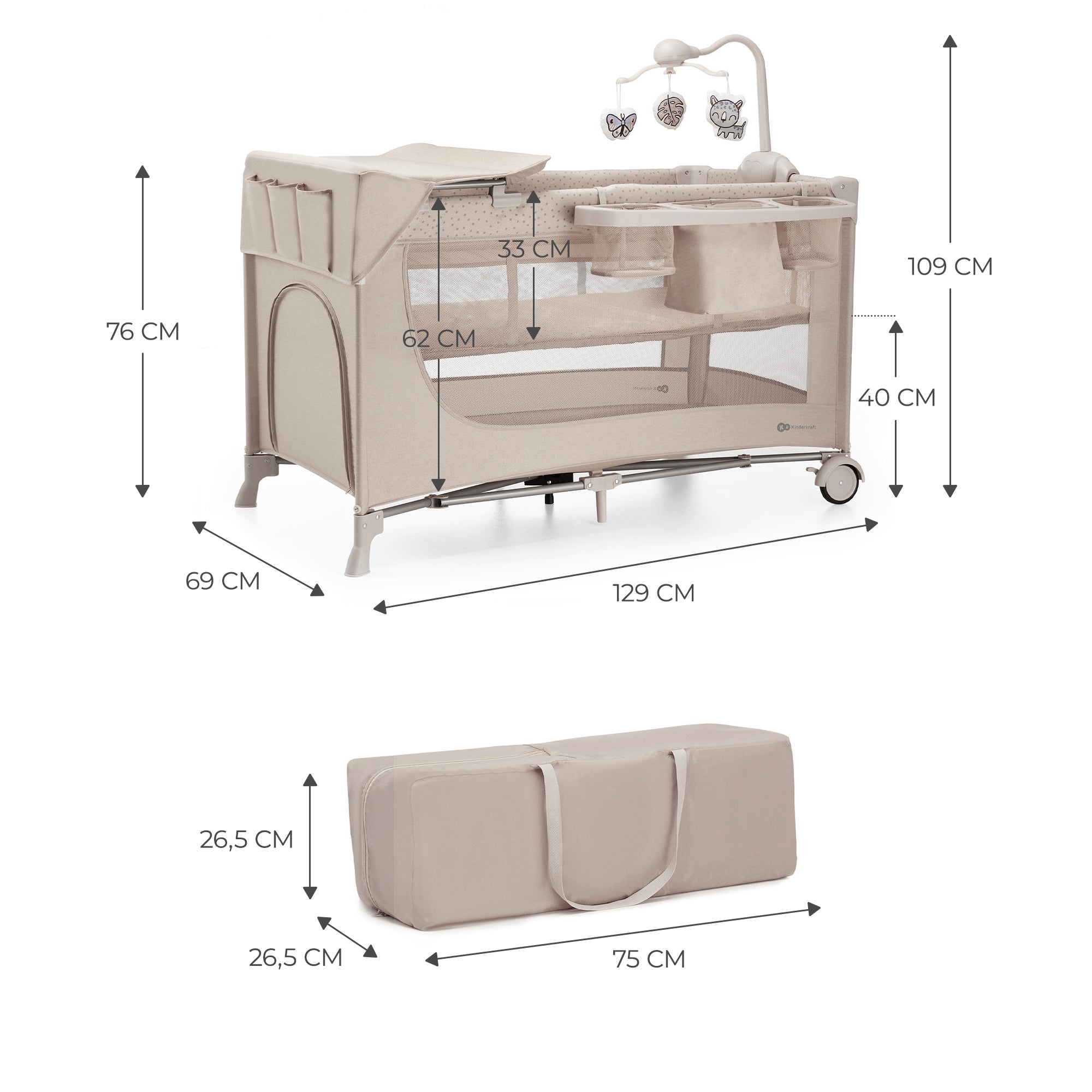 Kinderkraft JOY FULL 2 бебешка кошара с аксесоари BEIGE - снимка 2