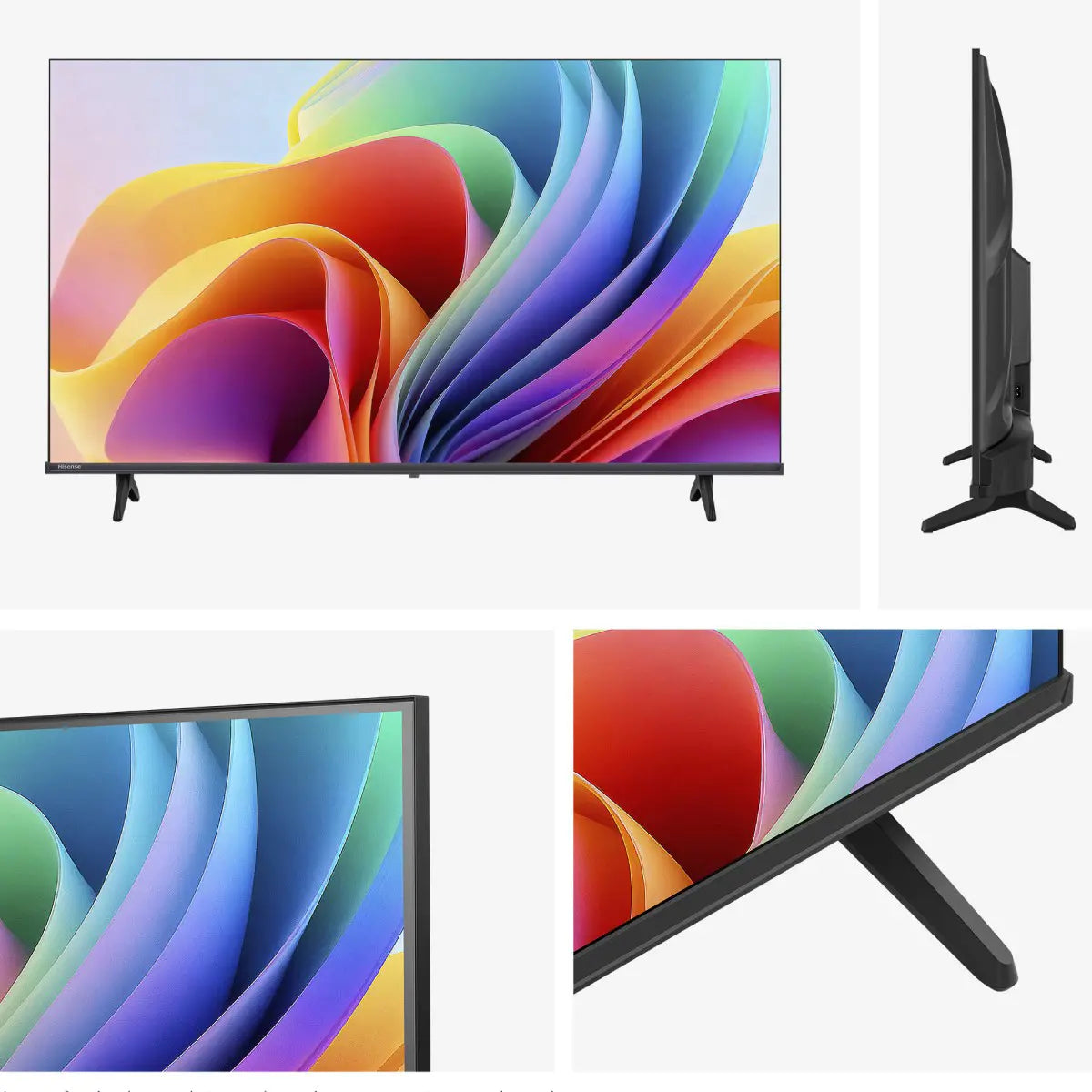 Hisense 32A4S снимки отпред, отстрани и детайл на стойката