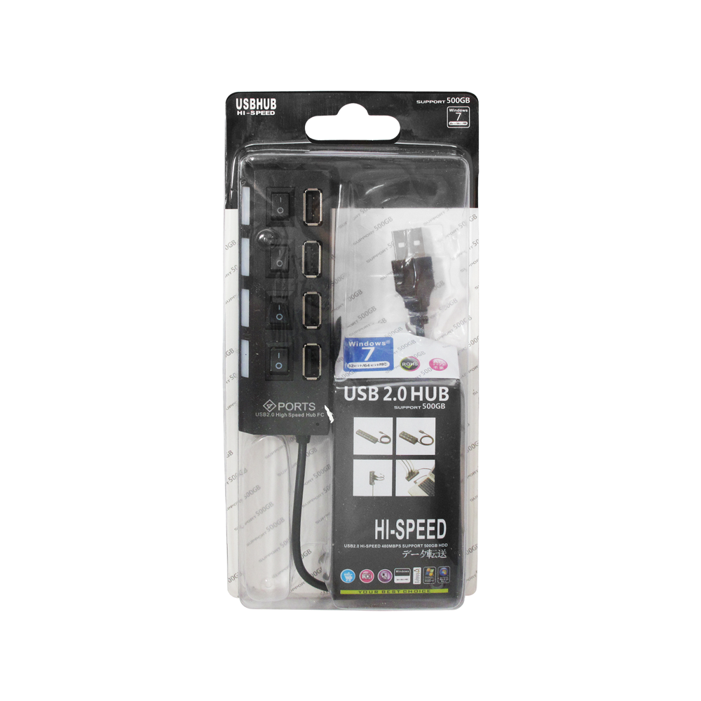 USB хъб No Brand, USB 2.0, 4 Порта, Черен - 12053