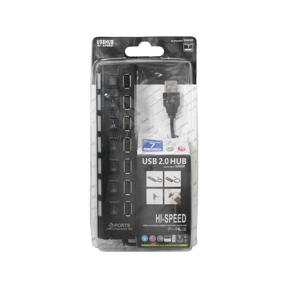 USB хъб No Brand, USB 2.0, 7 Порта, Черен - 12054