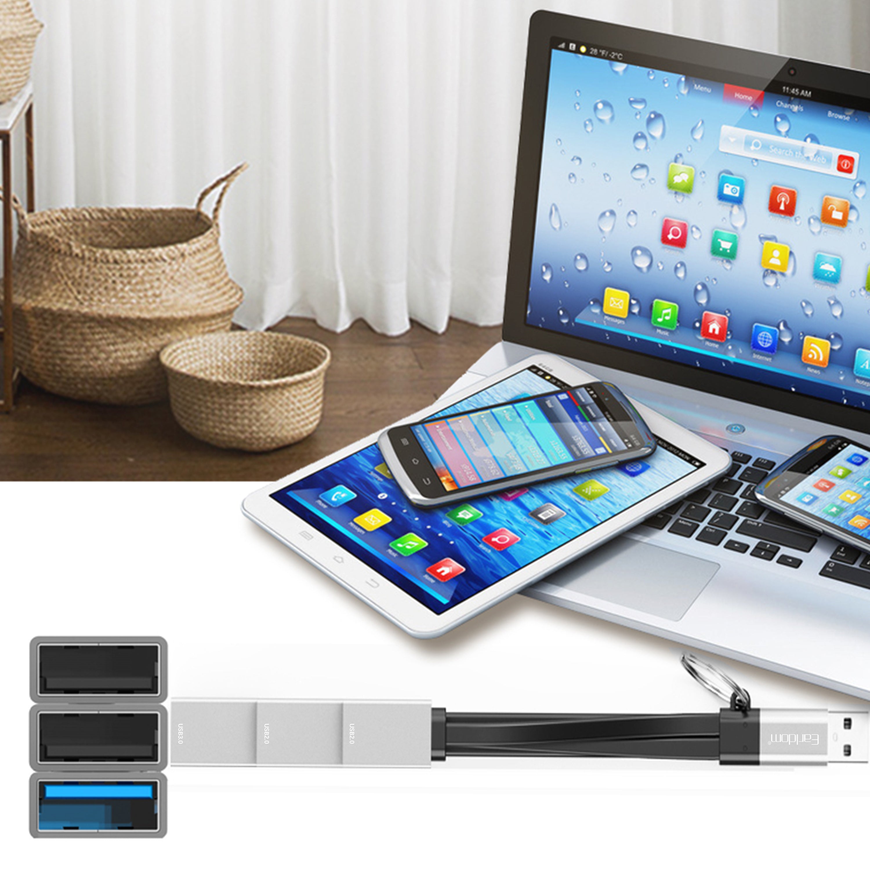 USB хъб Earldom ET-HUB15A, 3 Порта, OTG, Черен - 12066