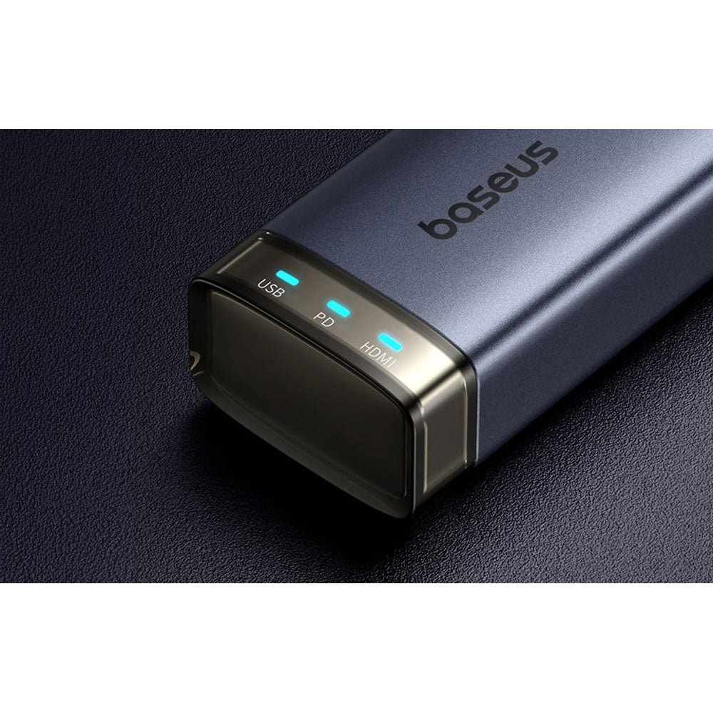 Докинг станция Baseus UltraJoy, 6 порта, Type-C към 2xUSB 3.0, USB 2.0, Type-C, PD, HDMI, RJ45, Сив - 12070