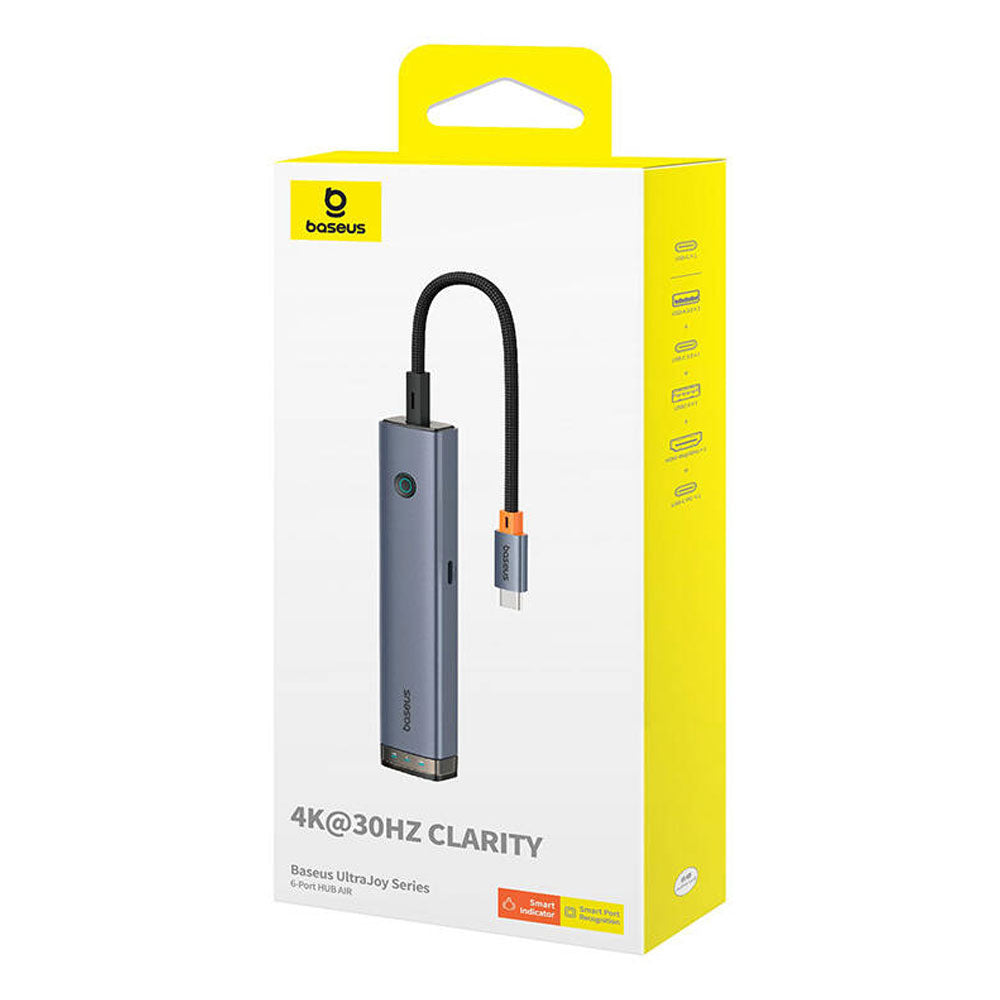 Докинг станция Baseus UltraJoy, 6 порта, Type-C към 2xUSB 3.0, USB 2.0, Type-C, PD, HDMI, RJ45, Сив - 12070