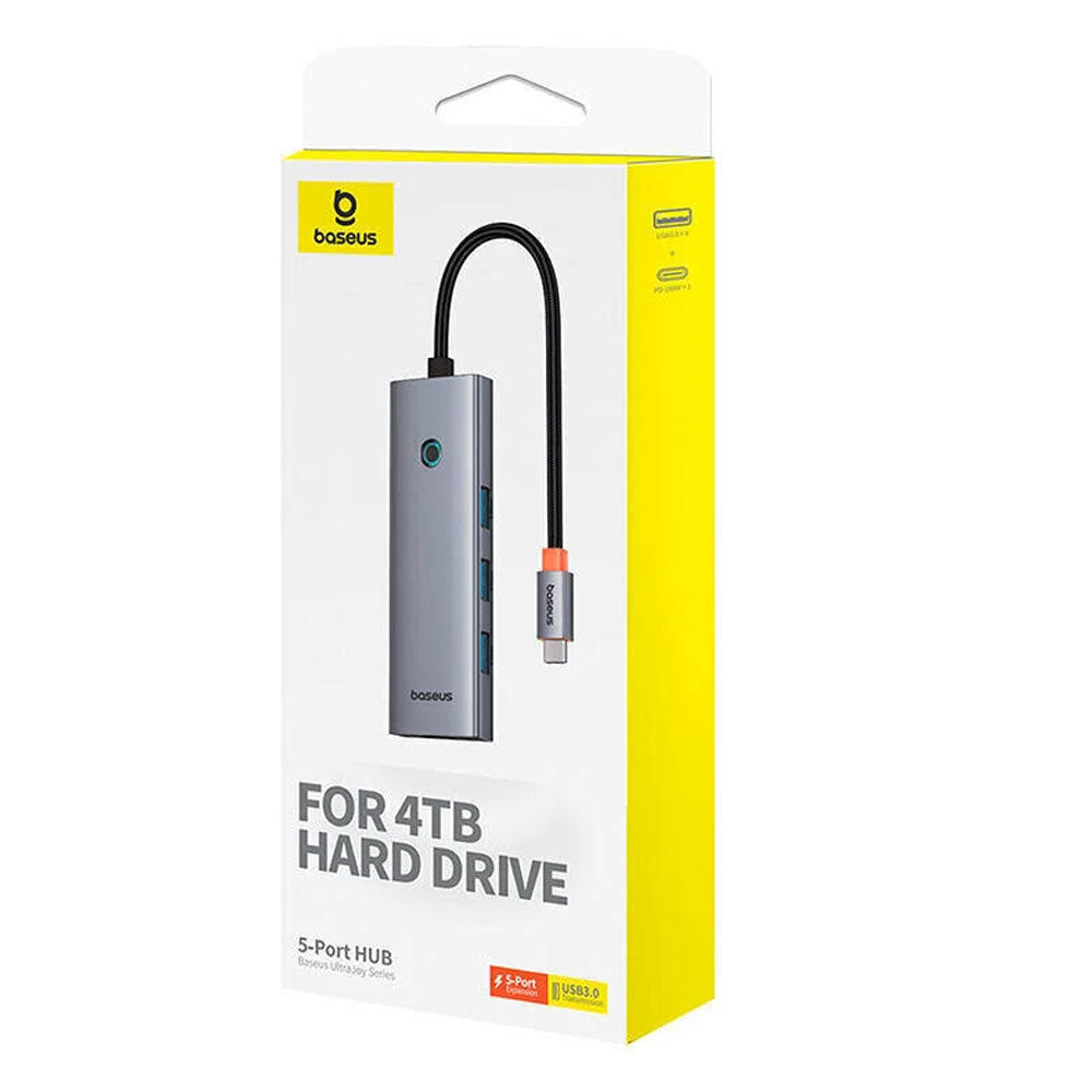 USB хъб Baseus UltraJoy, 5 Порта, Type-C към 4xUSB 3.0, PD, 0.22m, Сив - 12076
