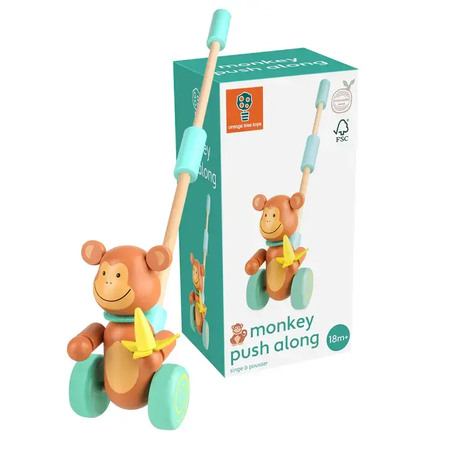 Дървена играчка за бутане в кутия, Маймунка - снимка 2