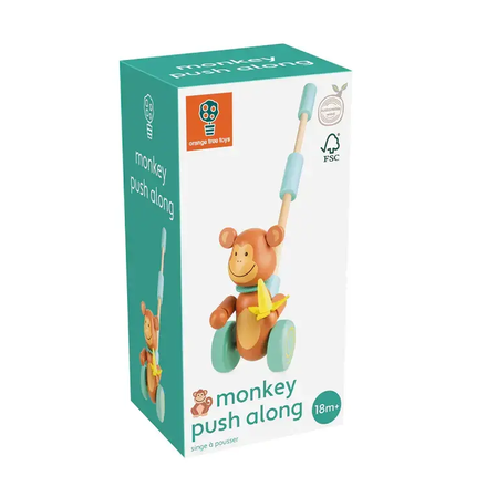 Дървена играчка за бутане в кутия, Маймунка - снимка 3