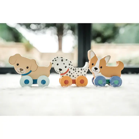 Комплект дървени играчки за бутане, кученца - снимка 2