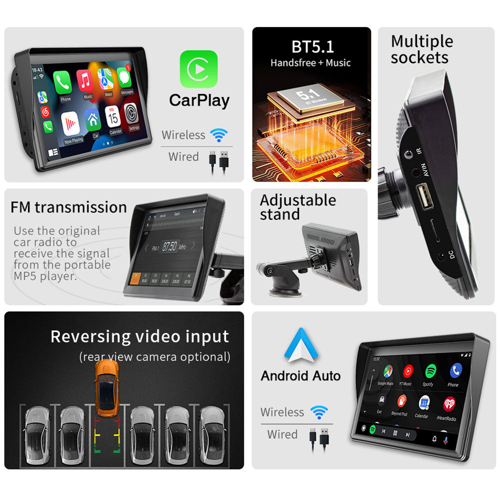 Преносим CarPlay / Android Auto дисплей No brand X600W, 7", За автомобил - 13310