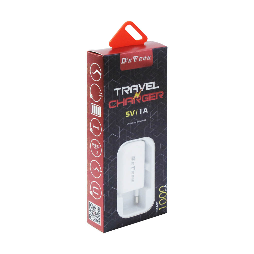 Мрежово зарядно устройство, DeTech, DE-11, 5V/1A 220V, 1 x USB, Бял - 14114
