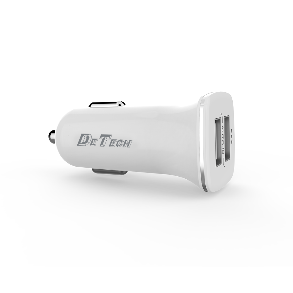 Зарядно устройство за кола DeTech, DE-C01M, 5V/2.4A, 12/24V, С Micro USB кабел, 2 x USB, Бял - 14124