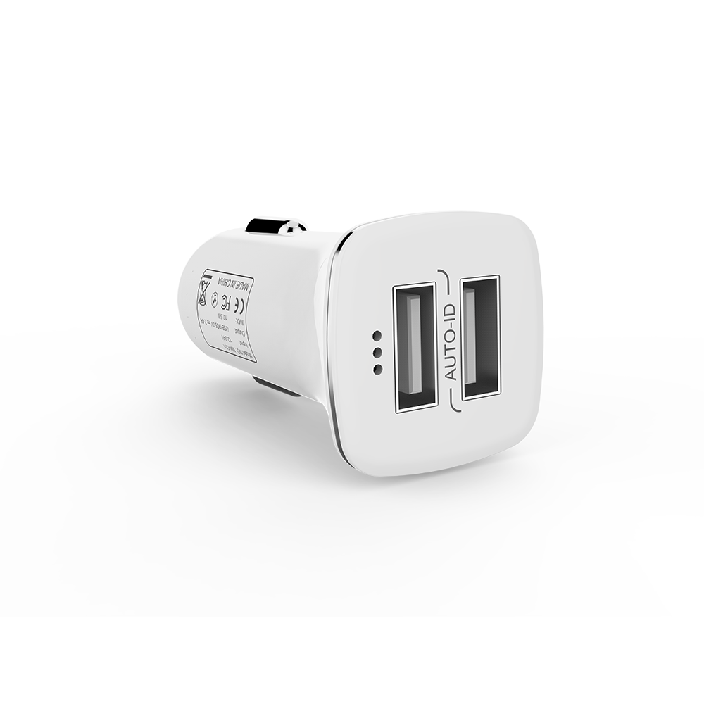 Зарядно устройство за кола DeTech, DE-C01M, 5V/2.4A, 12/24V, С Micro USB кабел, 2 x USB, Бял - 14124