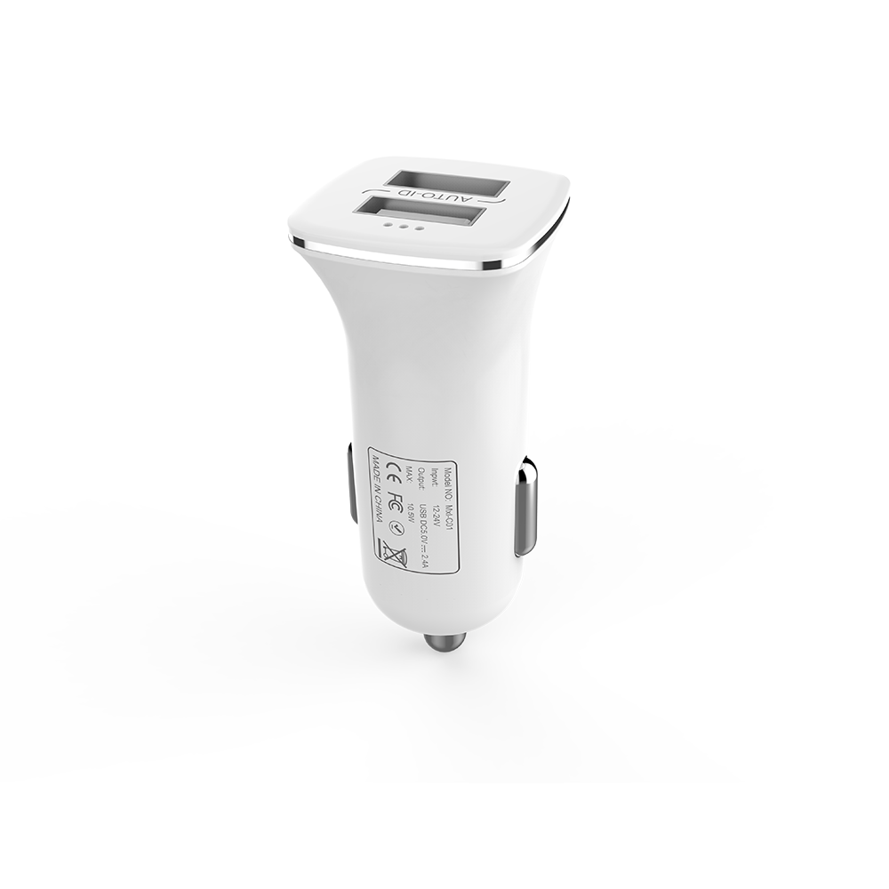 Зарядно устройство за кола DeTech, DE-C01M, 5V/2.4A, 12/24V, С Micro USB кабел, 2 x USB, Бял - 14124