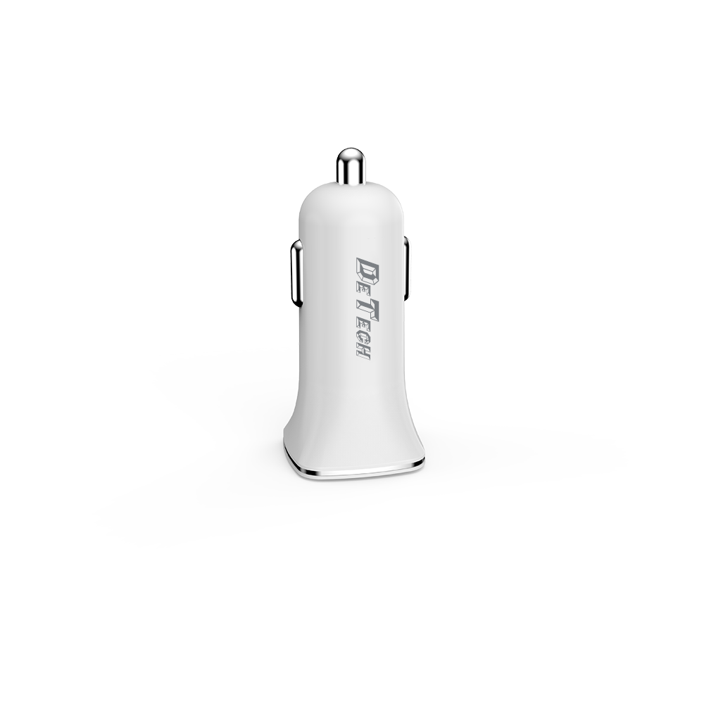 Зарядно устройство за кола DeTech, DE-C01M, 5V/2.4A, 12/24V, С Micro USB кабел, 2 x USB, Бял - 14124
