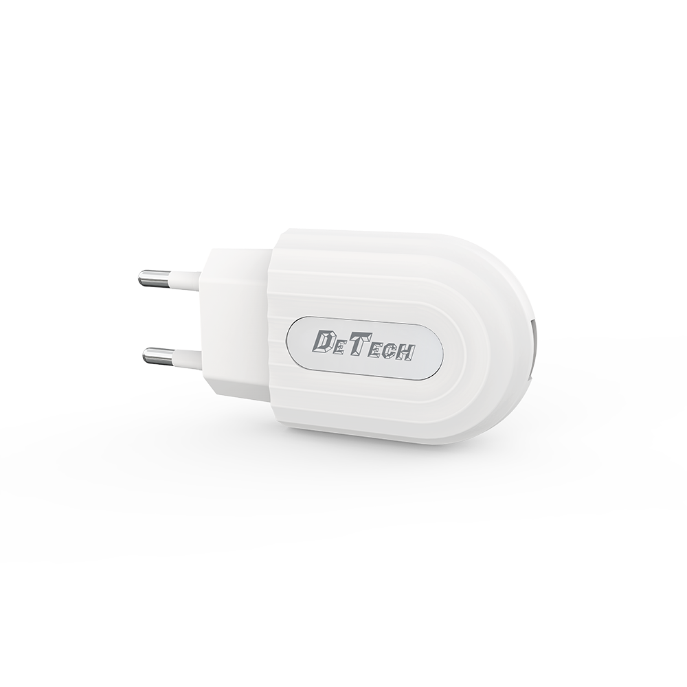 Мрежово зарядно устройство DeTech, DE-28, 5V/2.4A 220V, 1 x USB, Бял - 14132