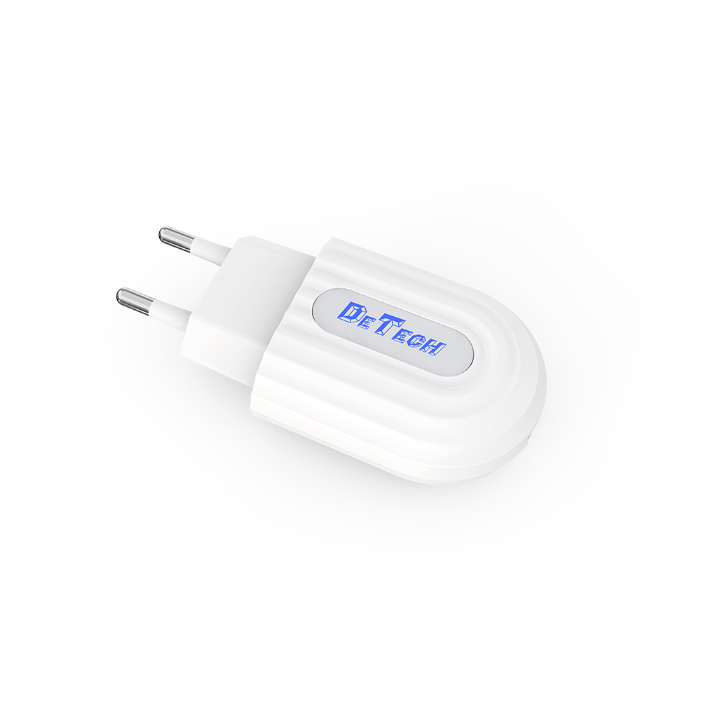 Мрежово зарядно устройство DeTech, DE-28, 5V/2.4A 220V, 1 x USB, Бял - 14132