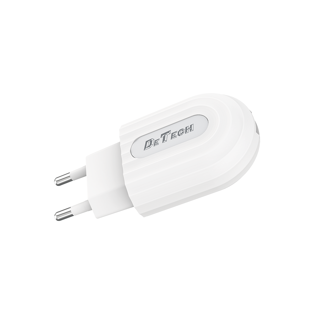 Мрежово зарядно устройство, DeTech, DE-28C, 5V/2.4A, 220V,1 x USB, С Type-C кабел, 1.0m, Бял - 14135