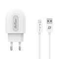 Мрежово зарядно устройство DeTech DE-28i, 5V/2.1A, 220V,1 x USB, С Lightning кабел, 1.0m, Бял - 14134