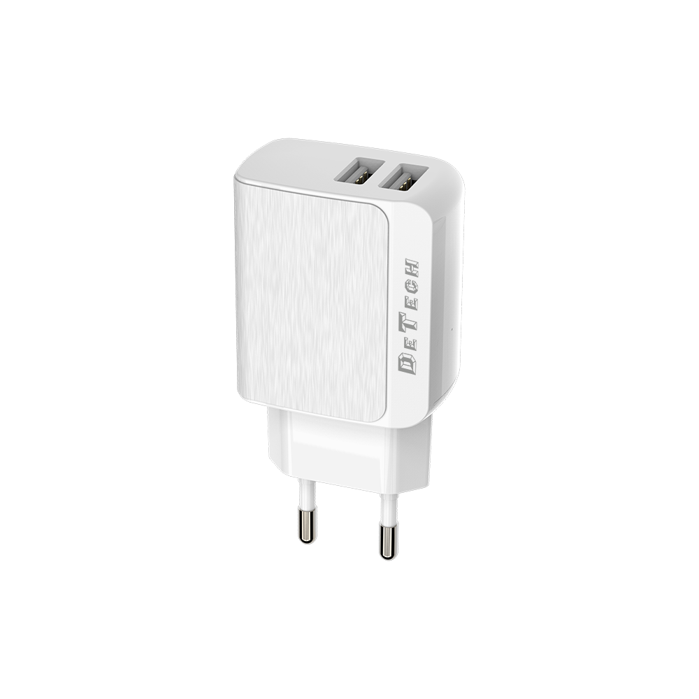 Мрежово зарядно устройство DeTech, DE-09, 5V/2.4A 220V, 2 x USB, Бял - 14139