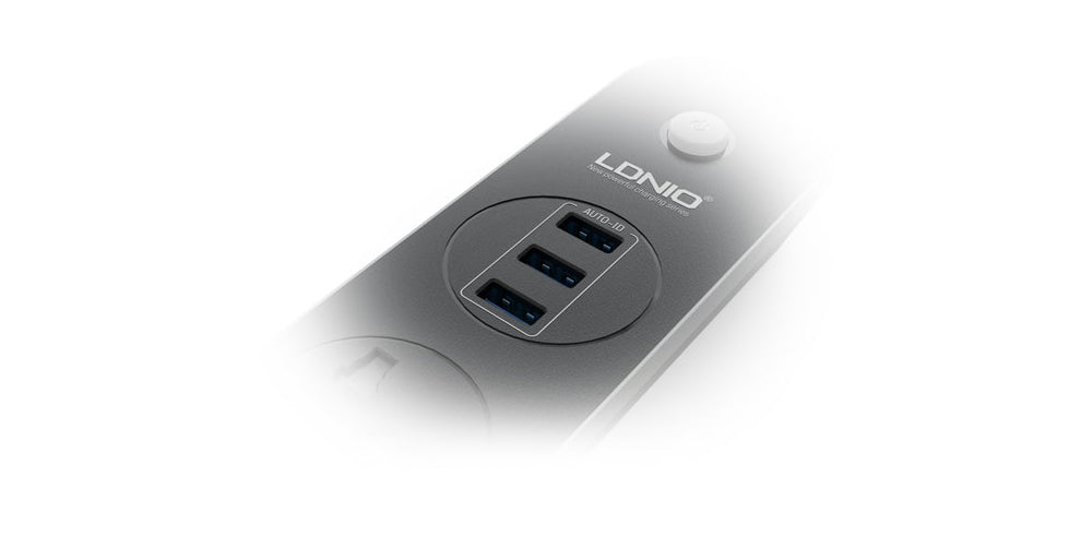 Разклонител шуко, LDNIO SC3301, с 3 гнезда и 3 USB изхода, 3.1А, 1,6м, Черен - 14364