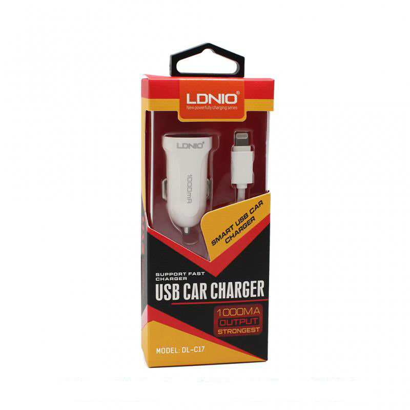 Зарядно устройство за кола, LDNIO DL-C17, 5V/1A, Универсално, 1 x USB, С Micro USB кабел, Бял - 14377