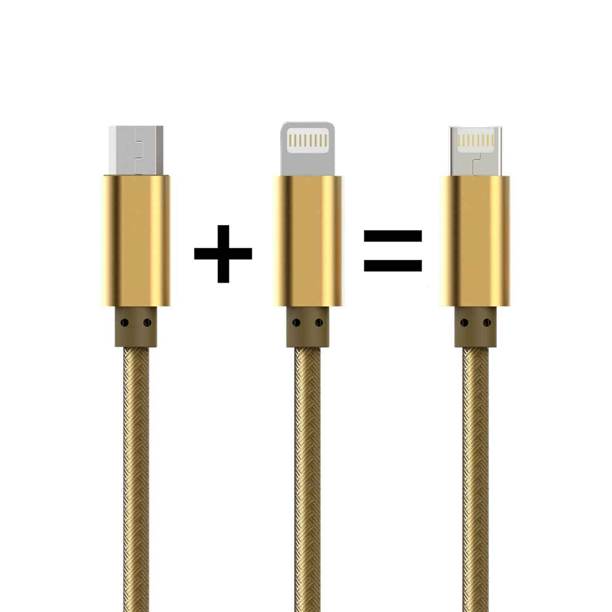 Кабел за данни, LDNIO, 2 в 1, Micro USB + Lightning (iPhone 5/6/7), С оплетка, Златист - 14490