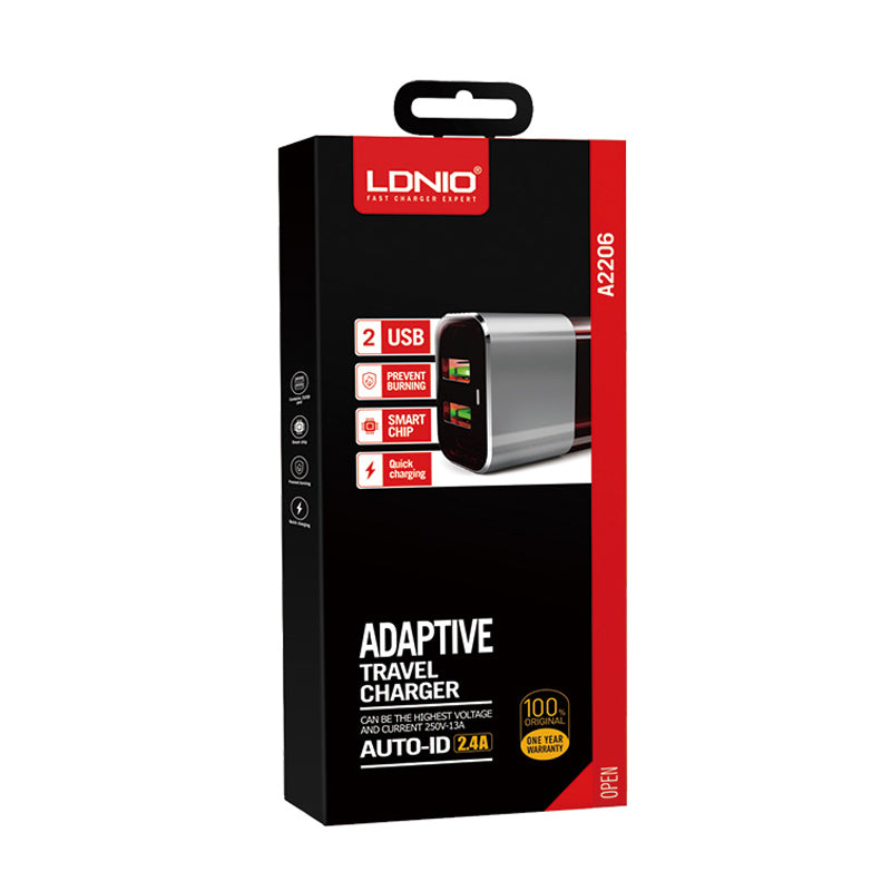 Мрежово зарядно устройство LDNIO A2206, 5V 2.4A, 2 x USB, С Micro USB кабел, Сив - 14739