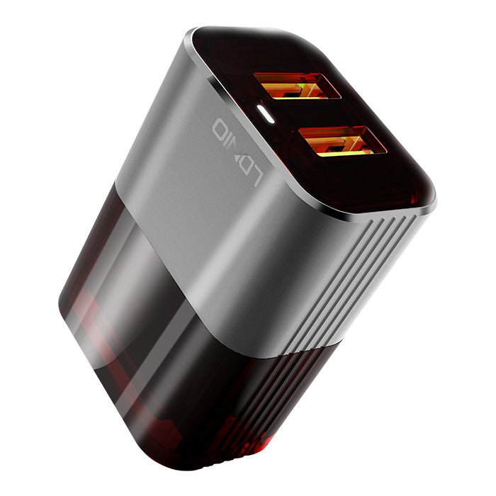 Мрежово зарядно устройство LDNIO A2206, 5V 2.4A, 2 x USB, С Micro USB кабел, Сив - 14739