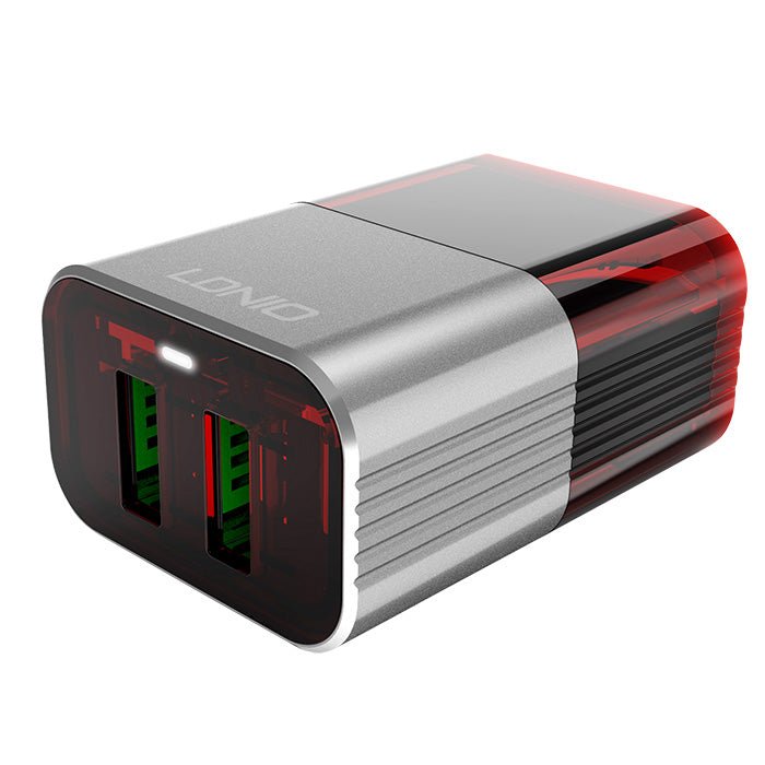 Мрежово зарядно устройство LDNIO A2206, 5V 2.4A, 2 x USB, С Micro USB кабел, Сив - 14739