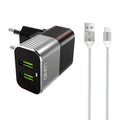Мрежово зарядно устройство LDNIO A2206, 5V 2.4A, 2 x USB, С Micro USB кабел, Сив - 14739