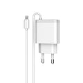 Мрежово зарядно устройство LDNIO A321, 5V 3.1A, 2 x USB, С кабел за iPhone 5/6/7SE, Бял - 14742