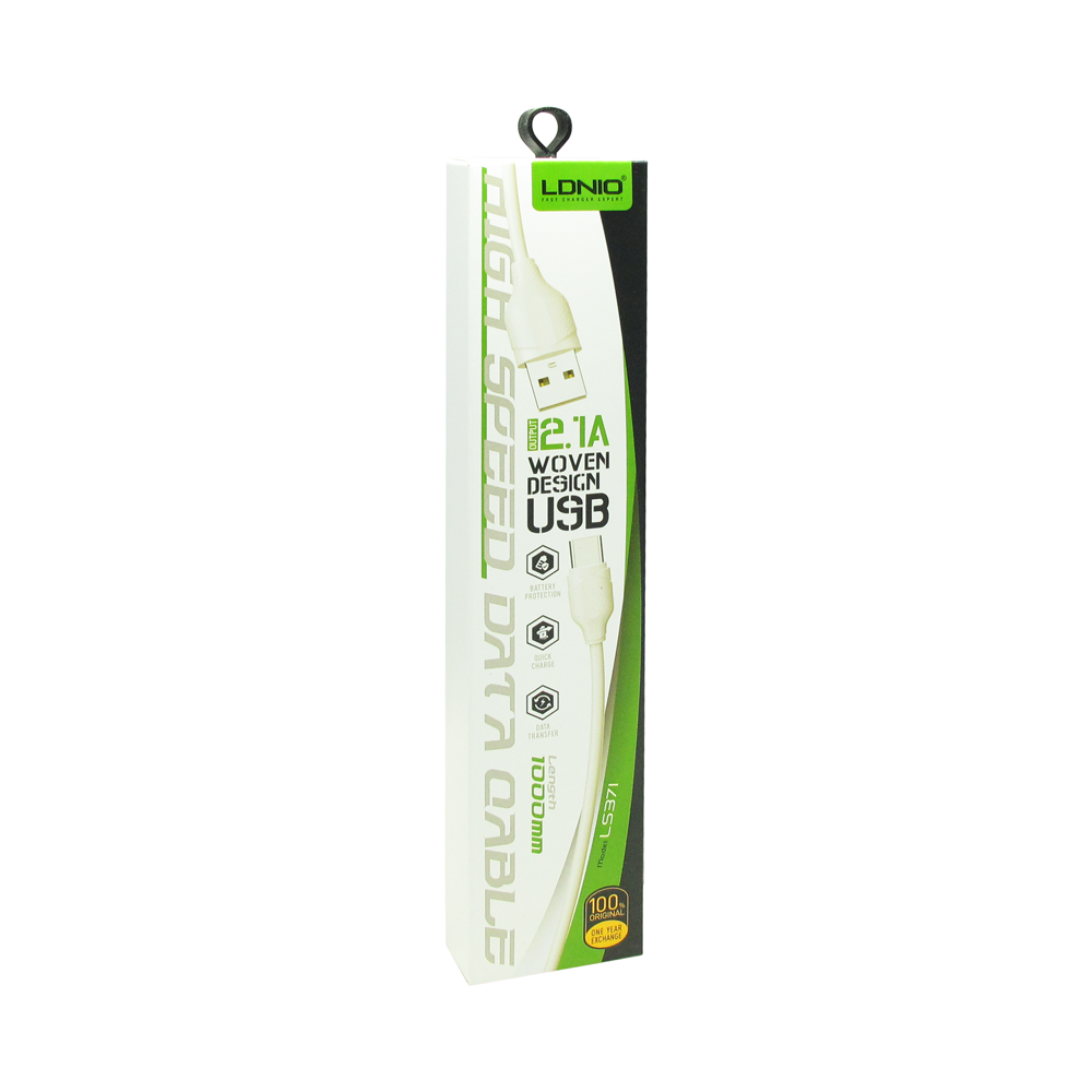 Кабел за данни LDNIO LS371, Micro USB, 1.0m, Бял - 40070