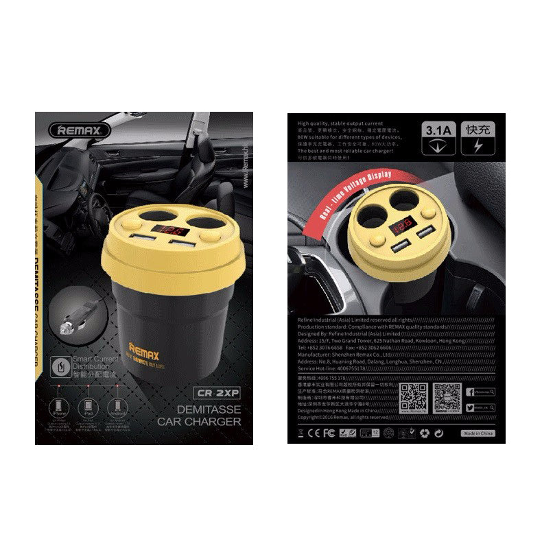 Зарядно устройство за кола - разклонител, Remax CR-2XP, 5V/3.1A, Универсално, 2 x USB, Без кабел, Черен - 14832