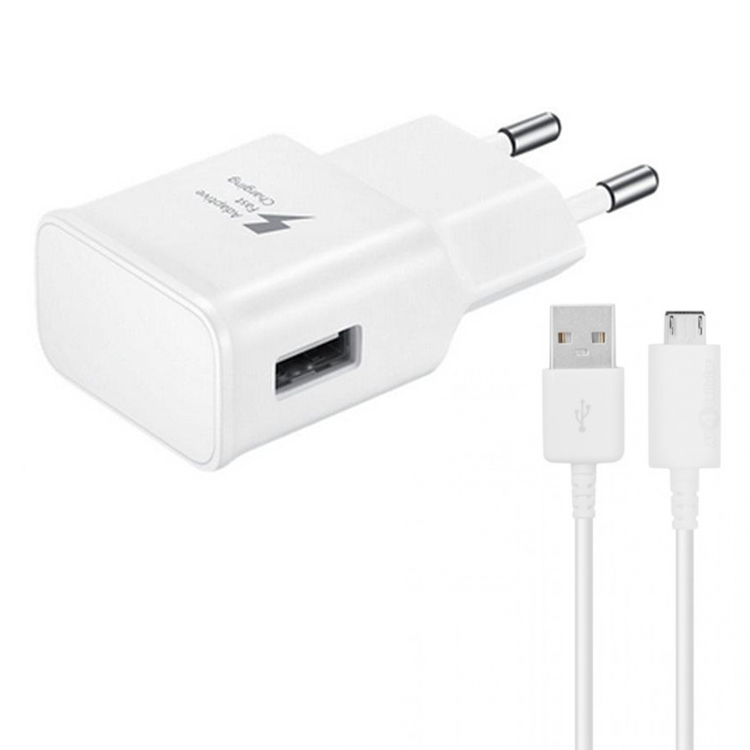 Мрежово зарядно устройство, No brand, Adaptive Fast Charging, 1 x USB, С Micro USB кабел, Бял - 14862