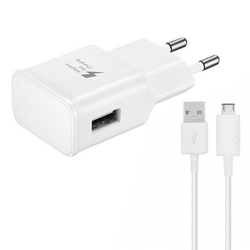Мрежово зарядно устройство, No brand, Adaptive Fast Charging, 1 x USB, С Micro USB кабел, Бял - 14864