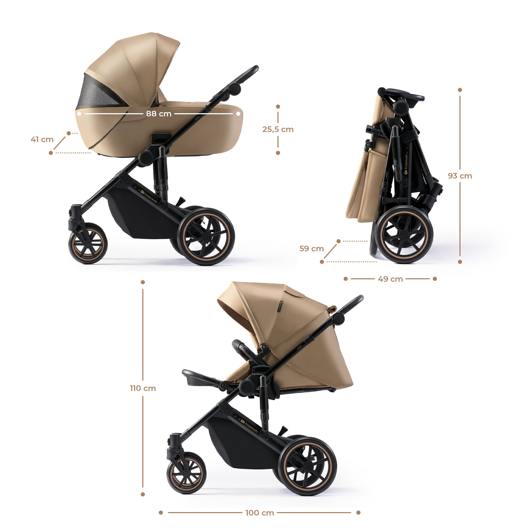 Kinderkraft Prime 2 бебешка количка 2в1 SANDROSE BEIGE - снимка 3