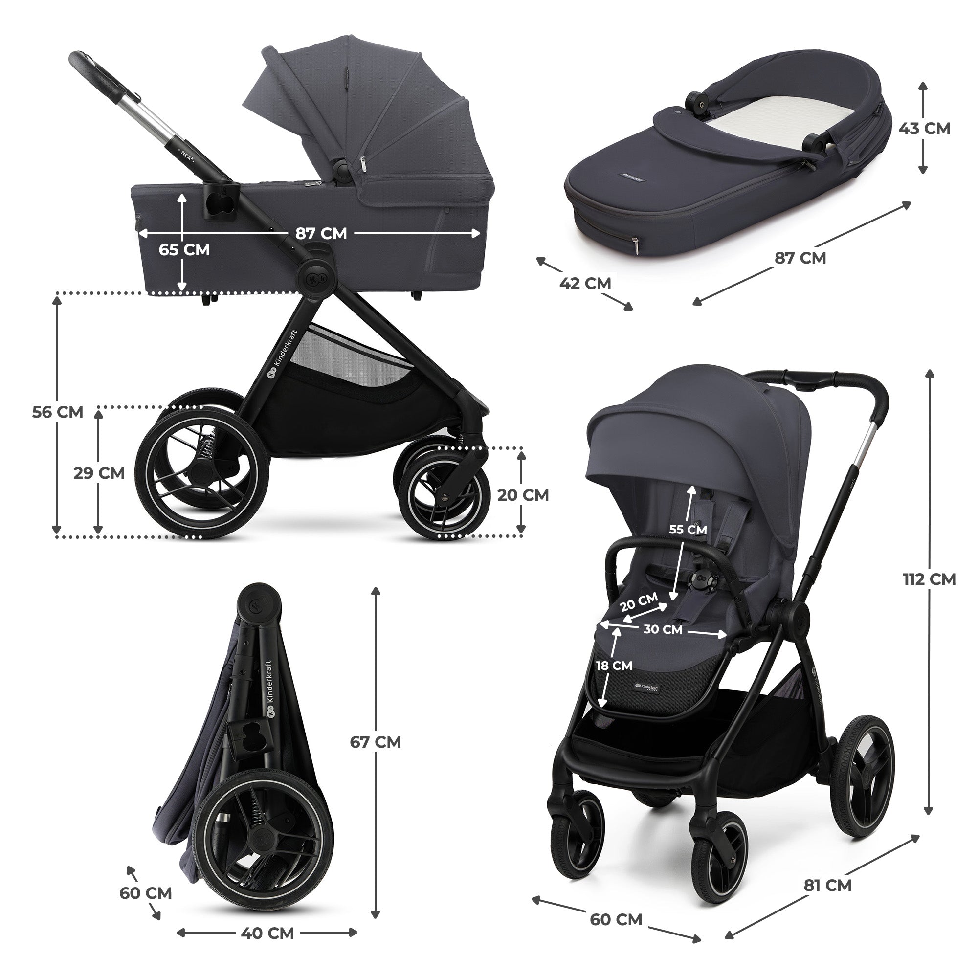 KinderKraft бебешка количка 2в1 NEA 2.0 DEEP GREY - снимка 4