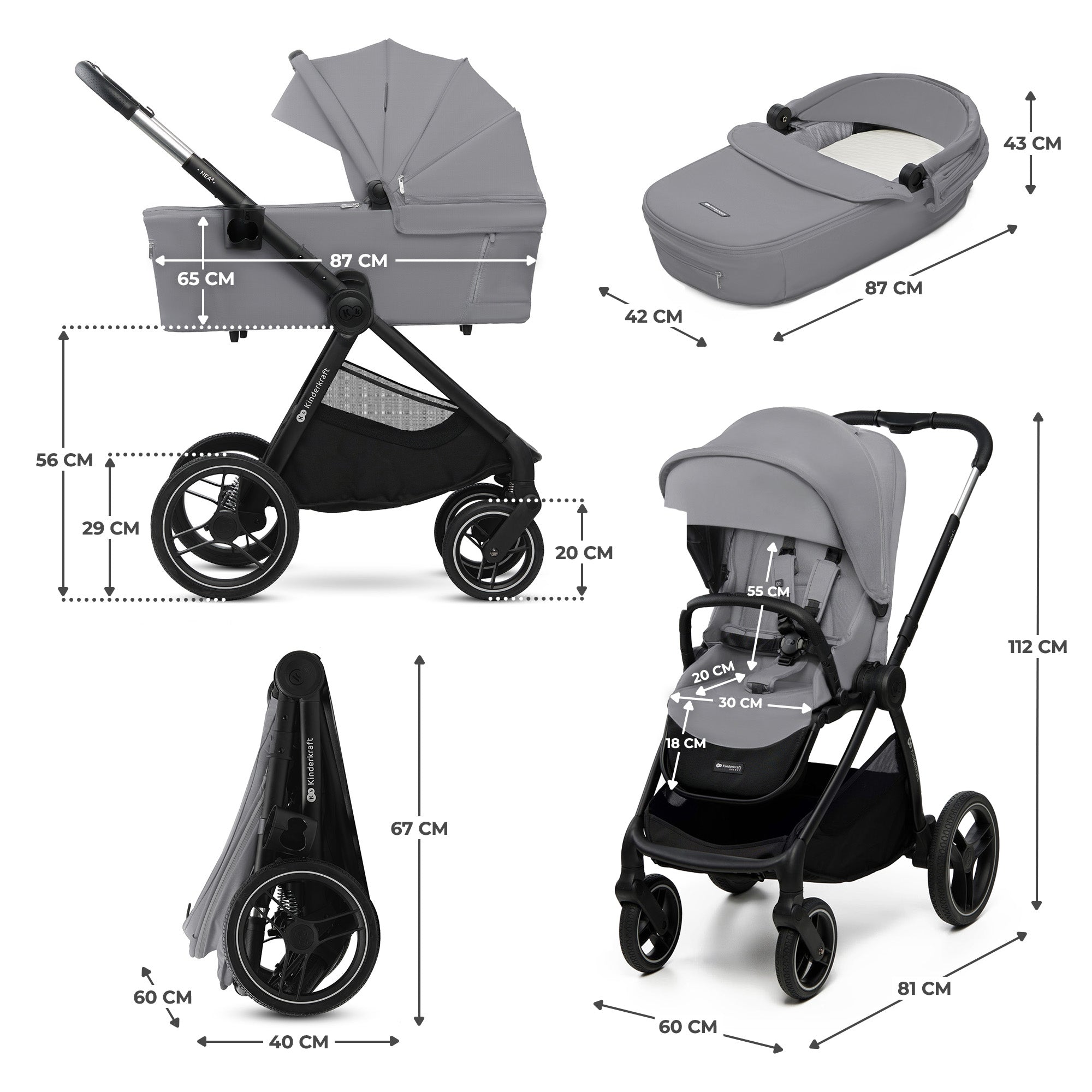 KinderKraft бебешка количка 2в1 NEA 2.0 PLATINIUM GREY - снимка 10