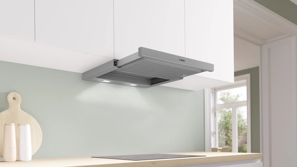 Bosch DFM064W55 телескопичен аспиратор – монтаж в кухня