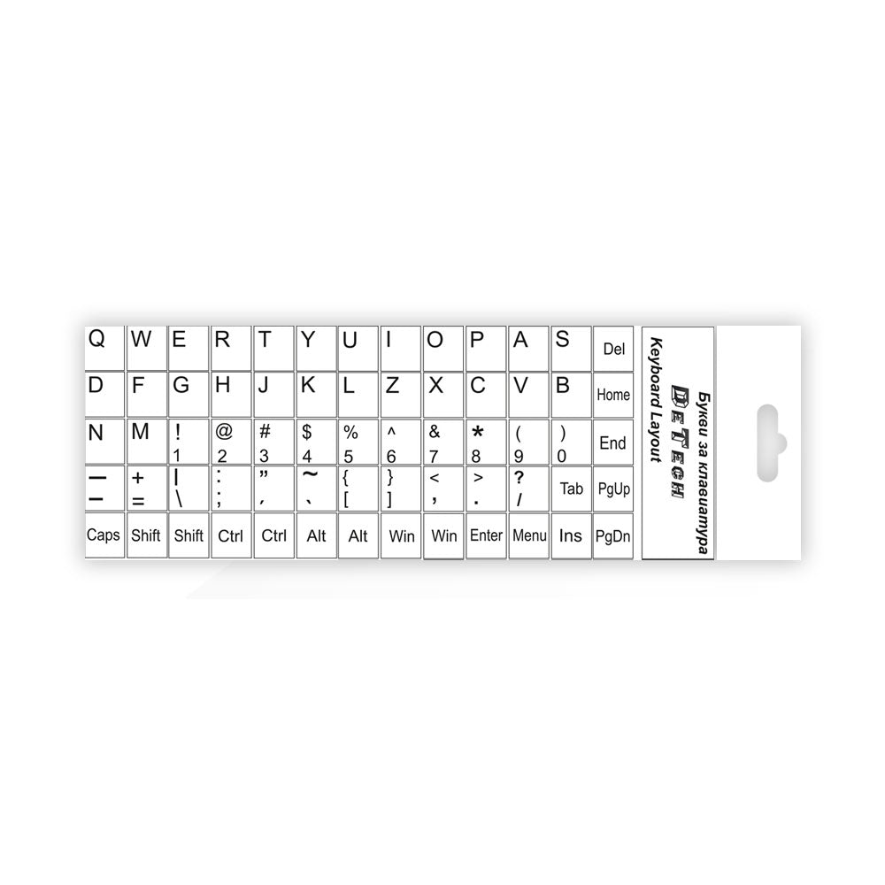 Букви за клавиатура, DeTech, Латиница, Бял  - 17045