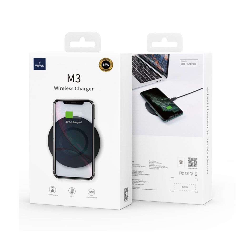 Безжично зарядно устройство WiWu M3, Qi, 15W, Черен - 17734