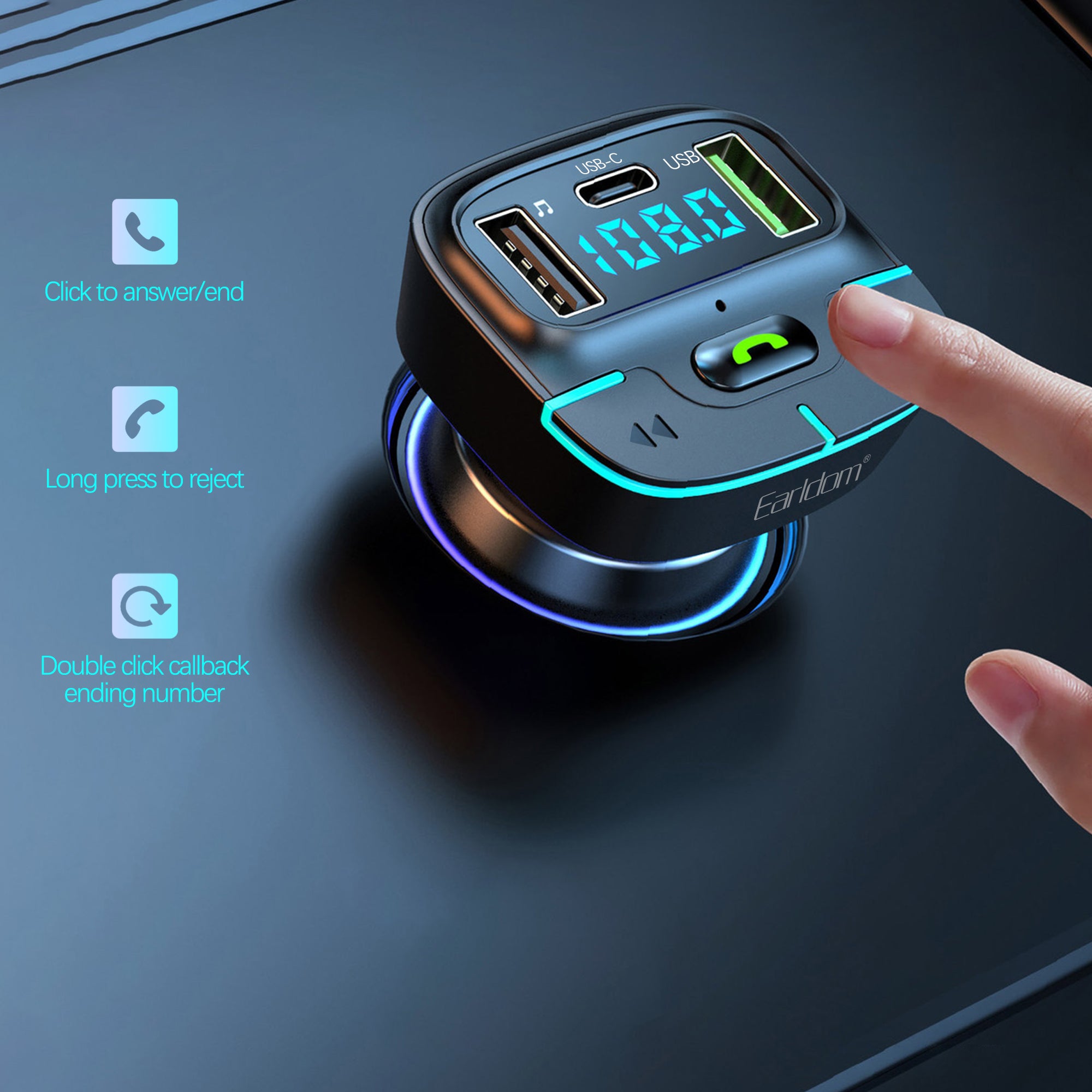 FM Трансмитер Earldom ET-M101, Bluetooth, USB, Type-C, 3.1A, Черен - 17766