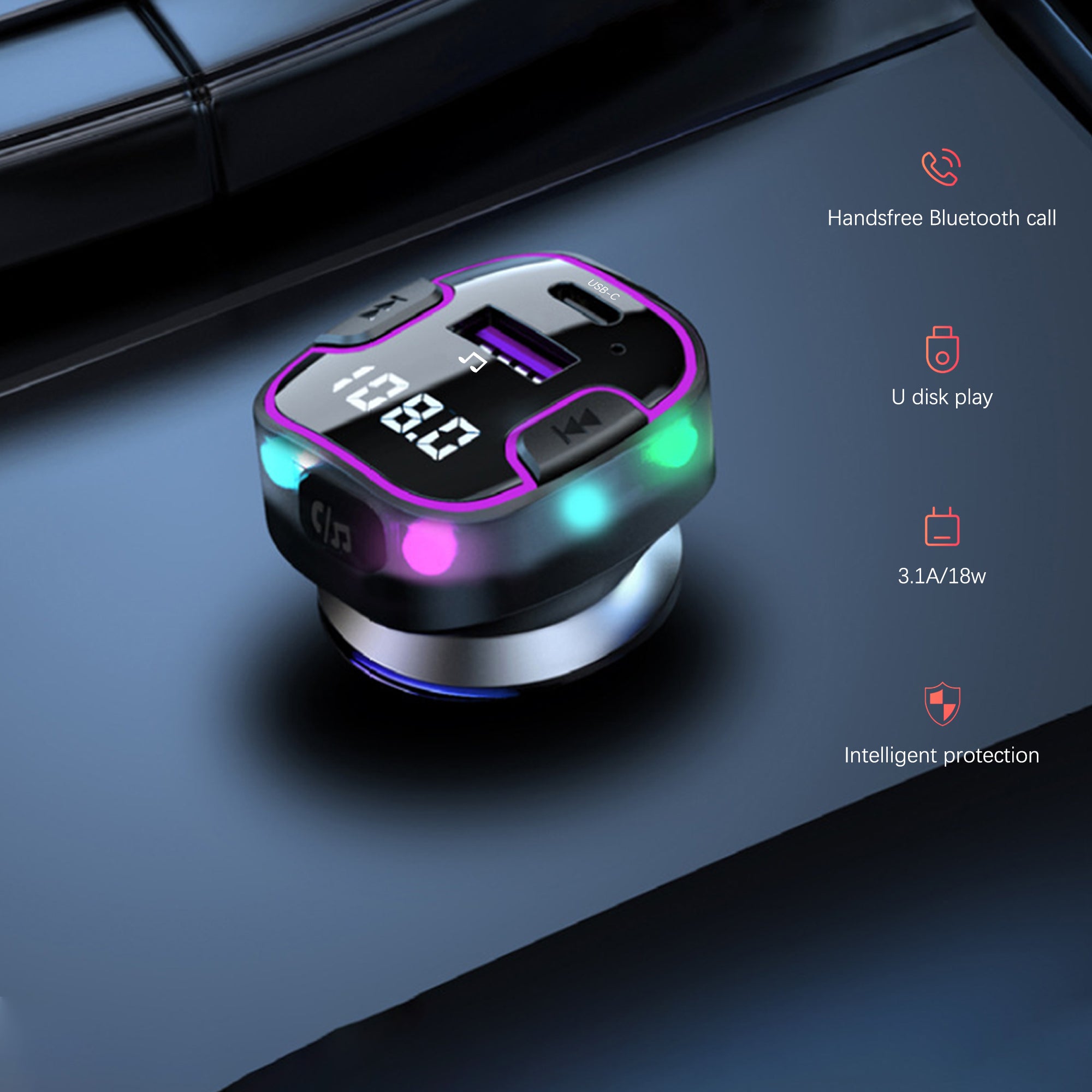 FM Трансмитер Earldom ET-M99, Bluetooth, USB, Type-C, QC, 3.1A, Черен - 17767