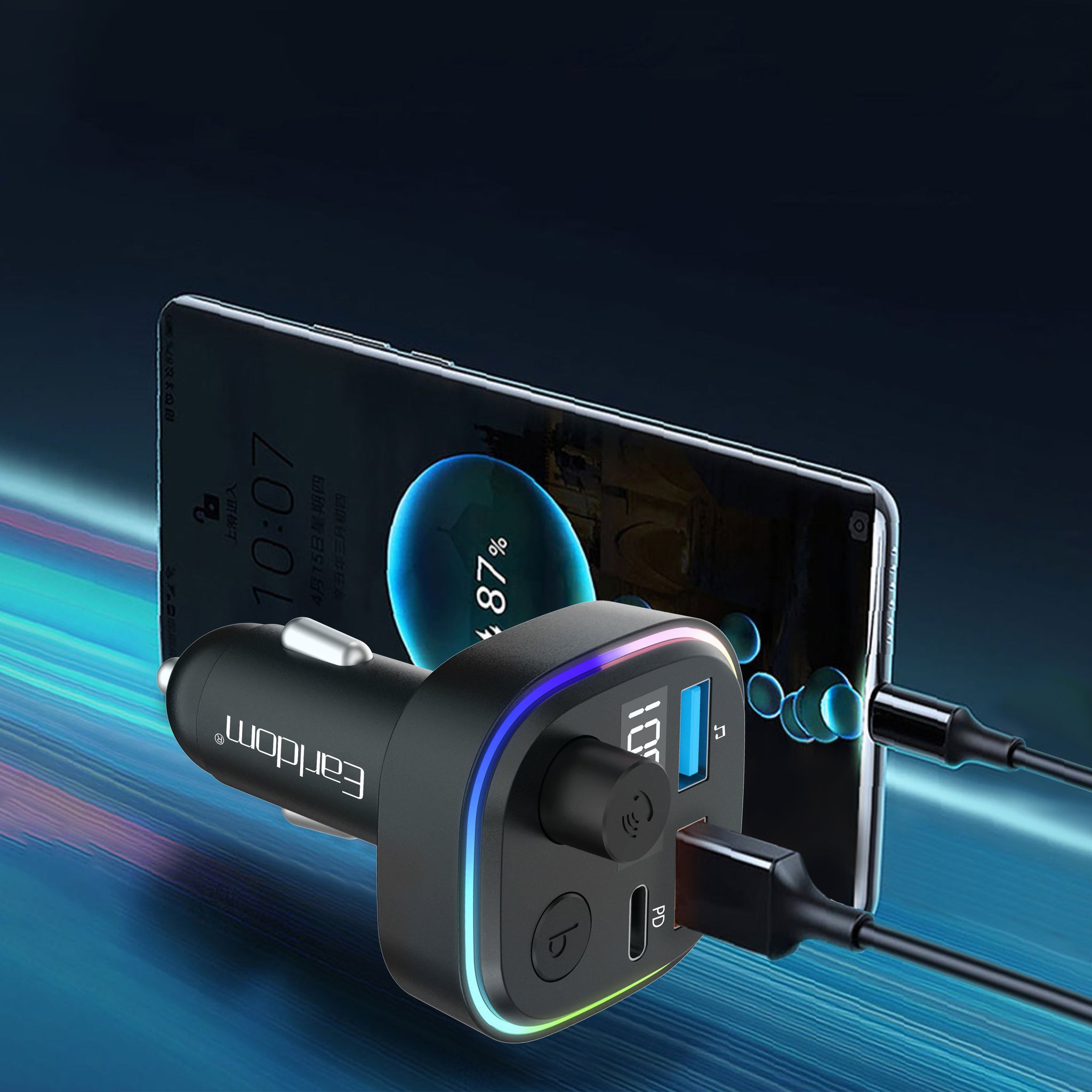 FM Трансмитер Earldom ET-M84, Bluetooth, USB, Type-C, PD, 3.1A, Черен - 17773