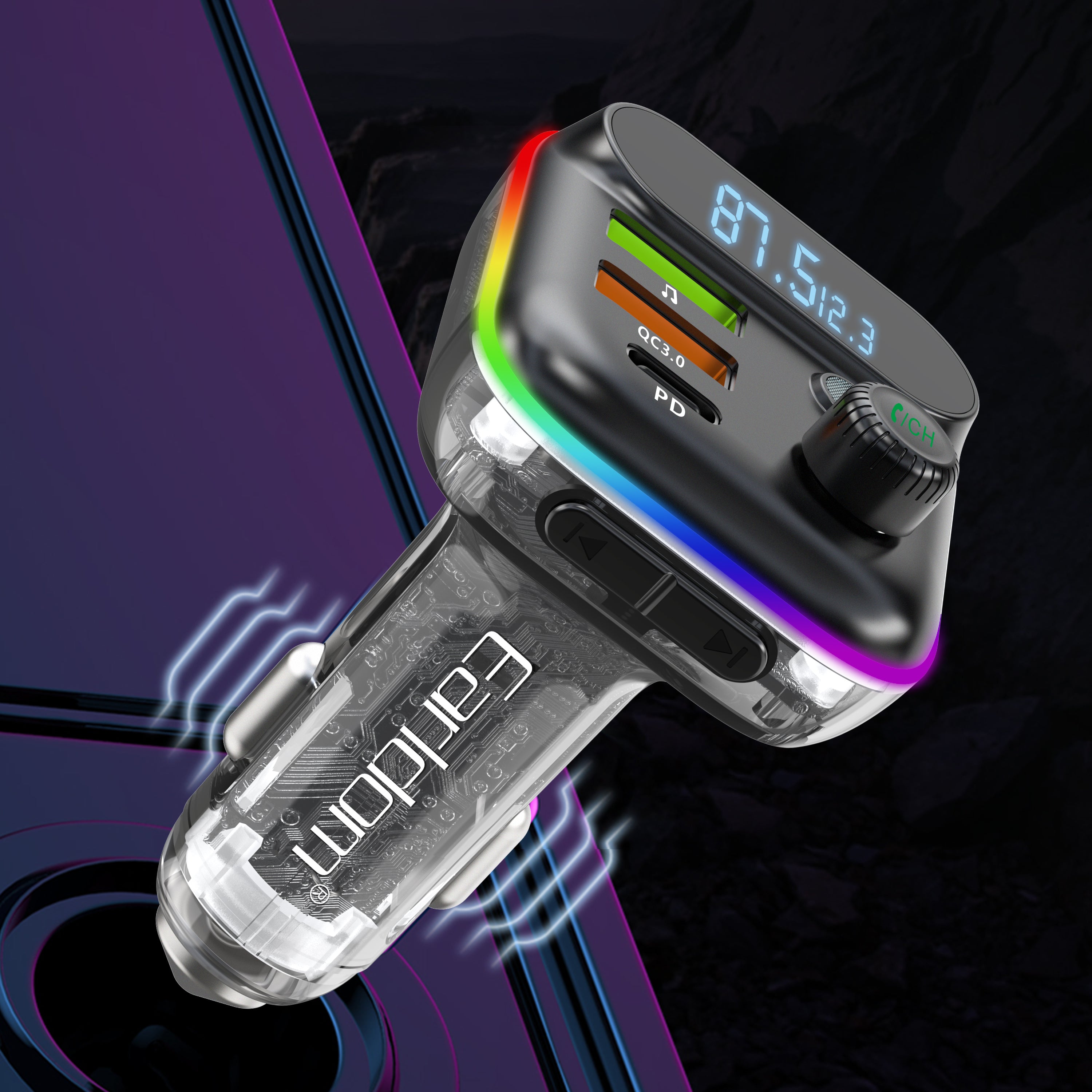 FM Трансмитер Earldom ET-M80, Bluetooth, Micro SD, USB, Type-C, PD, QC, Черен - 17774