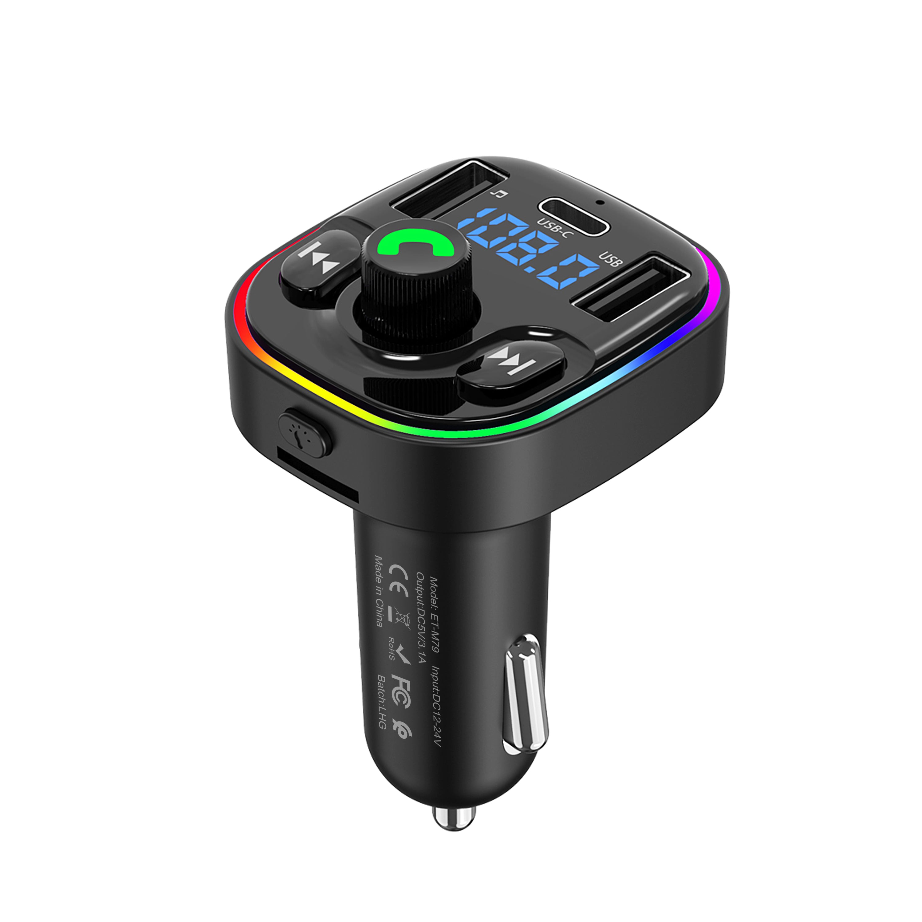 FM Трансмитер Earldom ET-M79, Bluetooth, Micro SD, USB, Type-C, QC, Черен - 17775