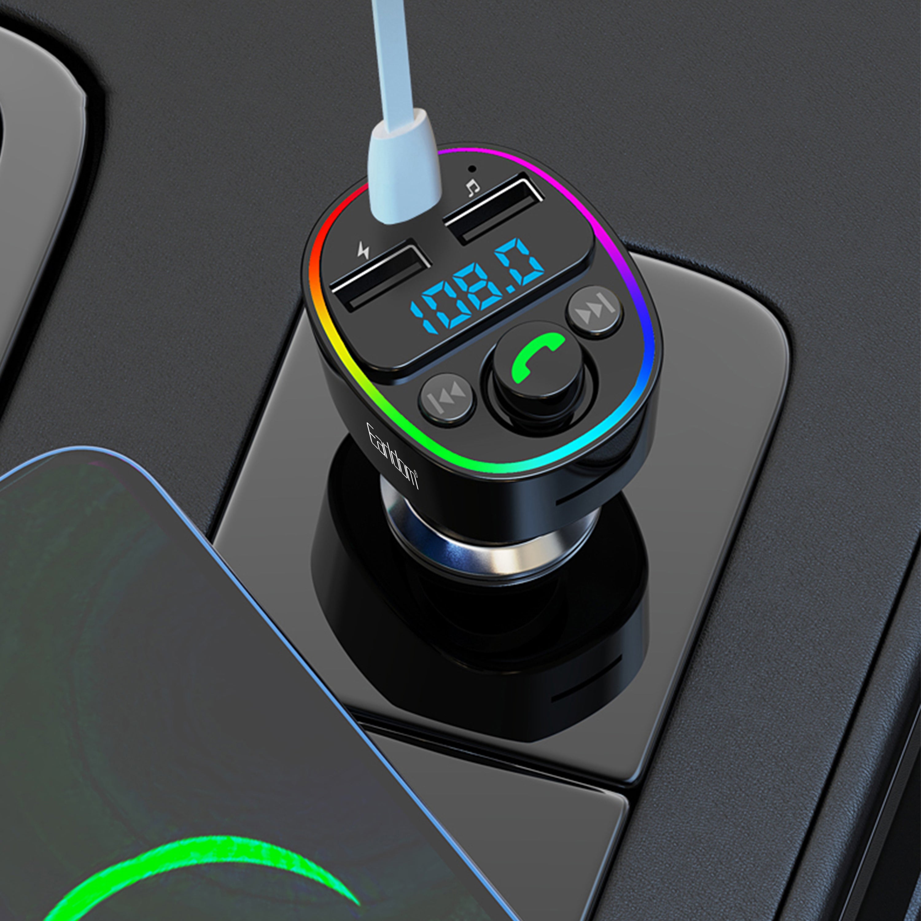 FM Трансмитер Earldom ET-M78, Bluetooth, Micro SD, USB, Type-C, QC, Черен - 17776