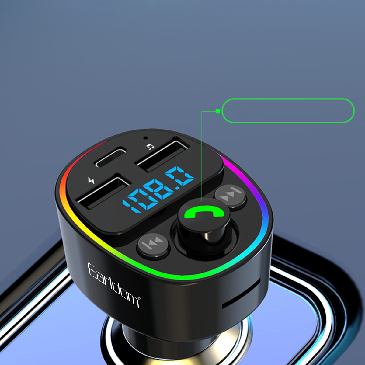FM Трансмитер Earldom ET-M78, Bluetooth, Micro SD, USB, Type-C, QC, Черен - 17776
