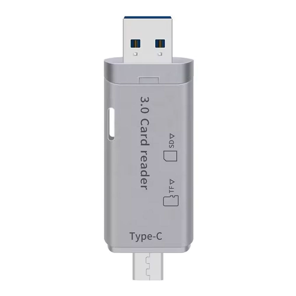 Четец за карти DeTech, USB Type-C - USB 3.0 OTG, SD, TF, сребрист - 17854