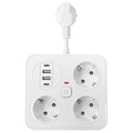 Удължител No brand, 3 гнезда, 250V, 10A, Кабел, 1.8м., 2 x USB-F, 2 x USB-C, С ключ, Бял - 17964